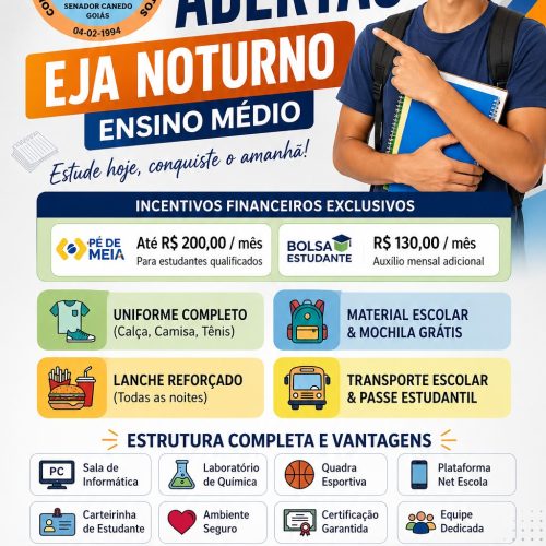 Quem parou de estudar pode voltar ainda este ano e ainda receber auxílio financeiro em Senador Canedo